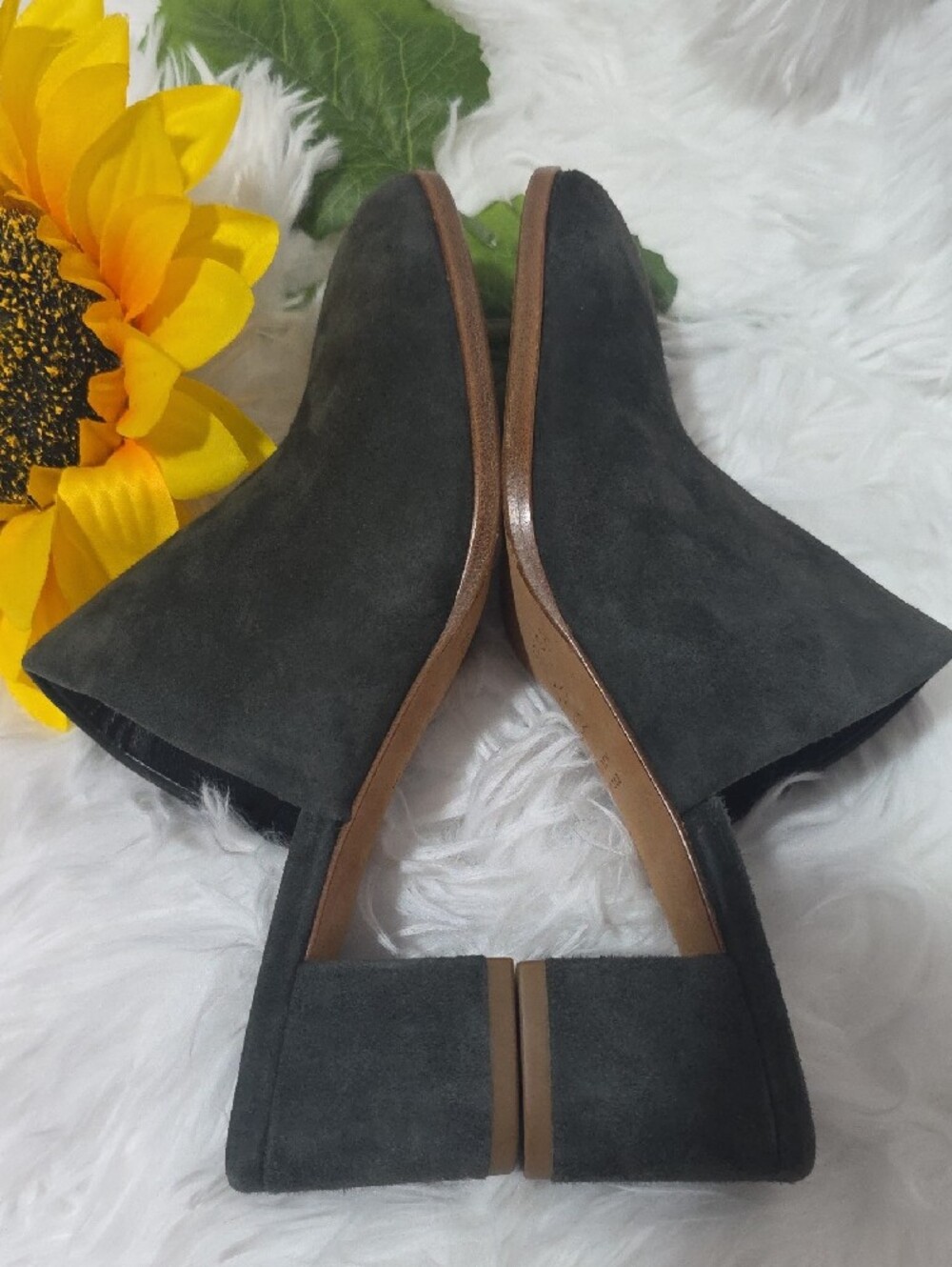 Via Spiga Dark Gray Suede Block Heel Mules - Picture 5 of 9